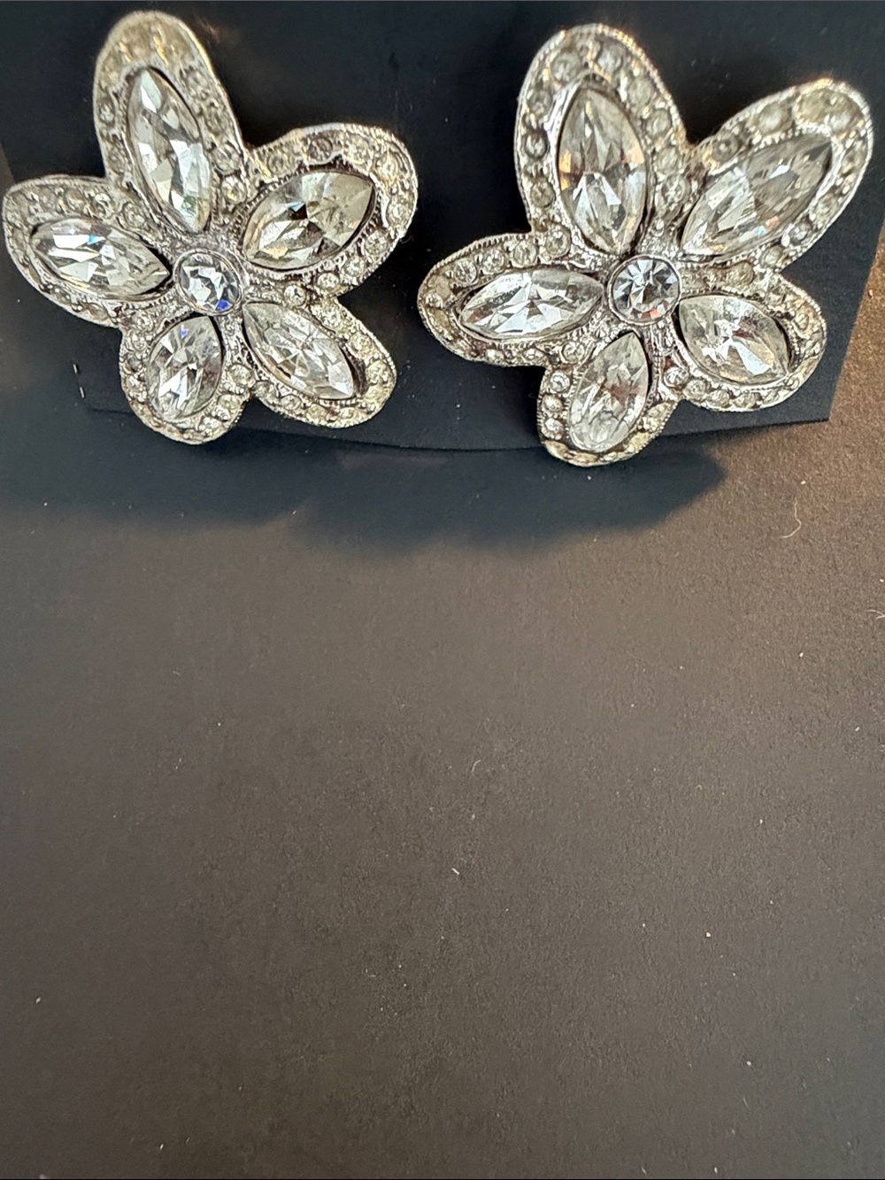 Crystal Flower Stud Earrings - Silver Tone